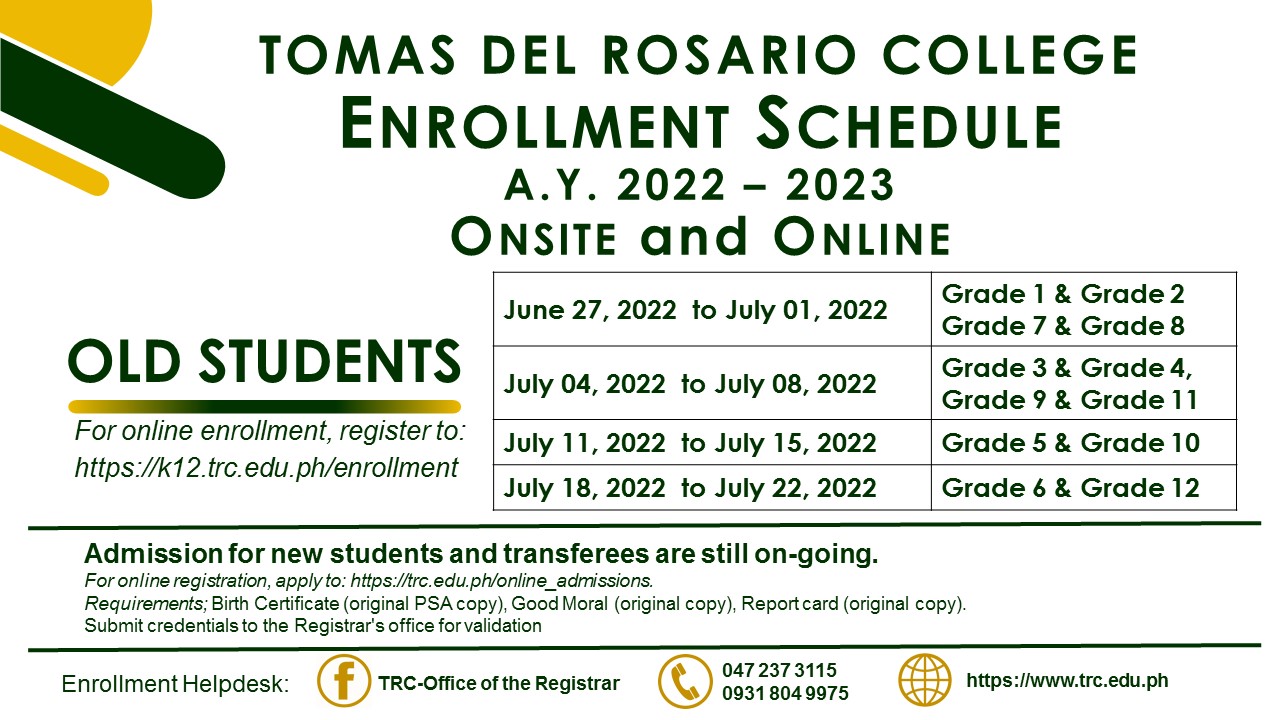Enrollment Schedule S.Y. 2022-2023